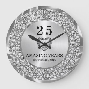 Silver Diamonds 25th Wedding Anniversary Large Cl Large Clock