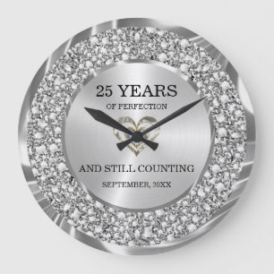 Silver Diamonds 25th Wedding Anniversary Large   Large Clock