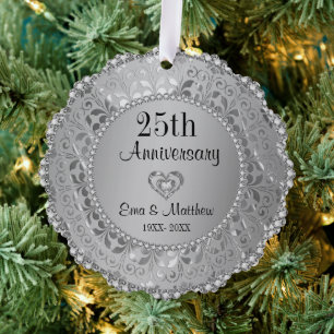 Silver Diamonds 25th Wedding Anniversary Tree Decoration Card
