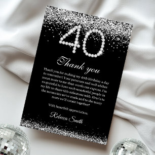 Silver Diamonds 40th Birthday Thank you Card