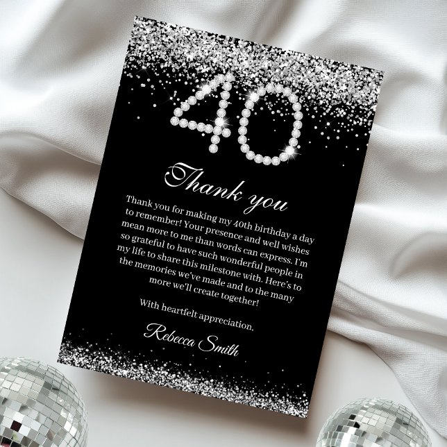 Silver Diamonds 40th Birthday Thank you Card (Creator Uploaded)