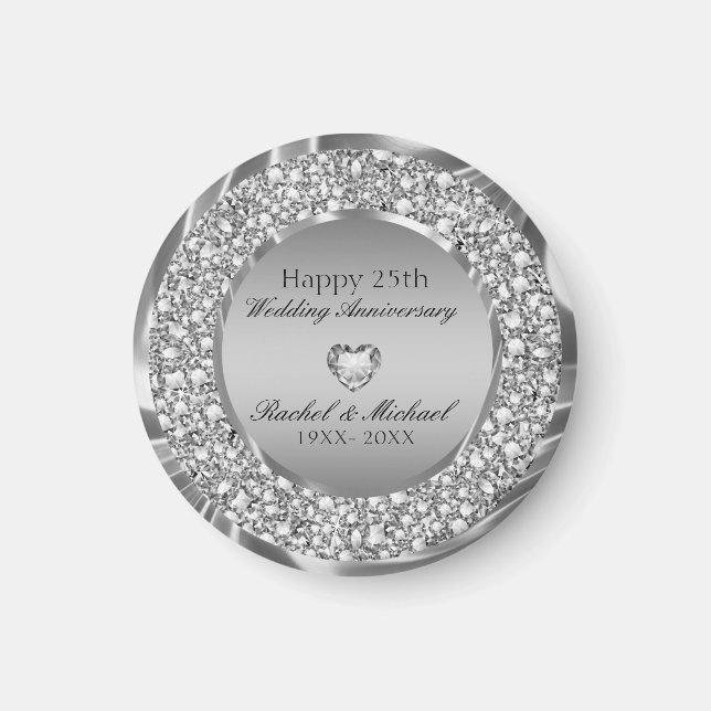 Silver Diamonds And Heart- Anniversary Magnet (Front)