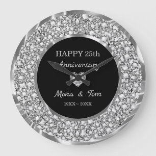 Silver Diamonds And Heart Large Clock