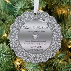 Silver Diamonds and Heart Wedding Anniversary Tree Decoration Card