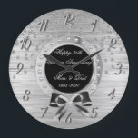 Silver Diamonds Bow 25th Wedding Anniversary Large Clock<br><div class="desc">Elegant silver diamonds wedding anniversary clock.</div>