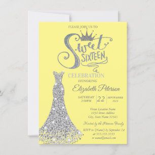 Silver Diamonds Dress,Diamonds Yellow Sweet 16  Invitation