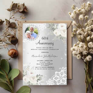 Silver diamonds florals 60th wedding anniversary invitation