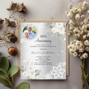 Silver diamonds florals 60th wedding invitation