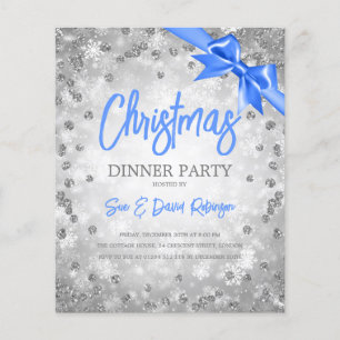 Silver Diamonds Glitter Blue Ribbon Christmas 
