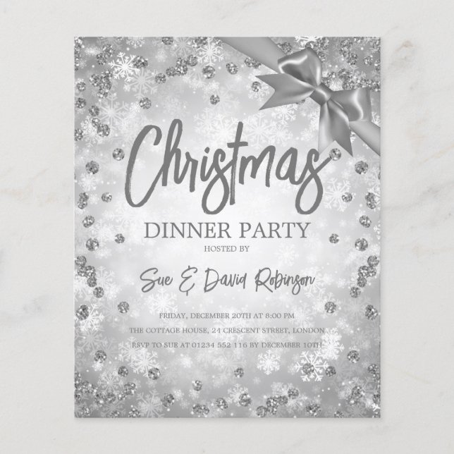Silver Diamonds Glitter Christmas Holiday Invite Flyer (Front)