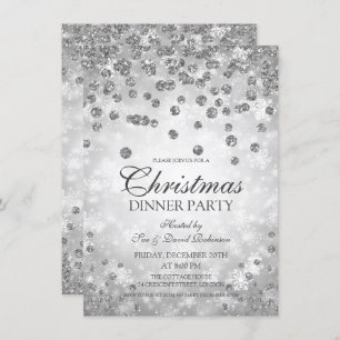Silver Diamonds & Glitter Christmas Party Invitation