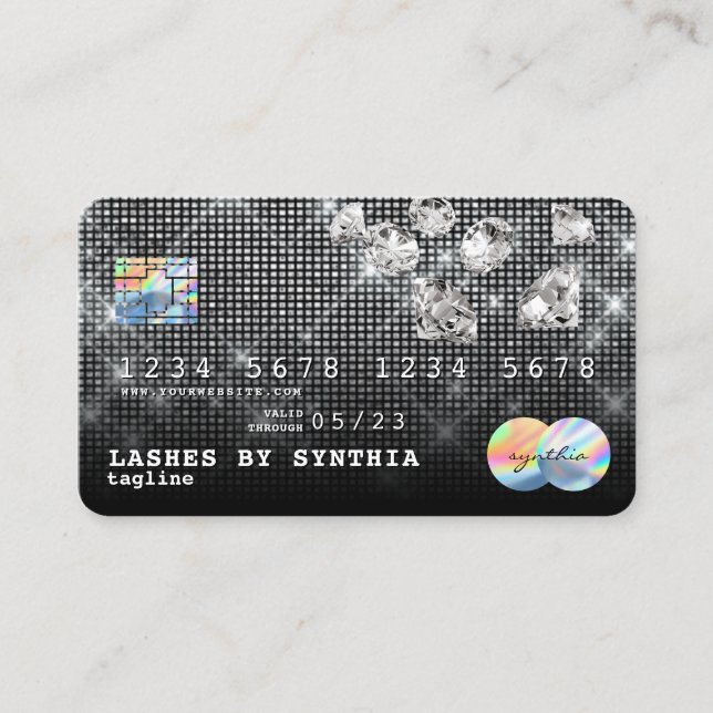 Silver Diamonds Glitter Credit Card Style modern (Front)