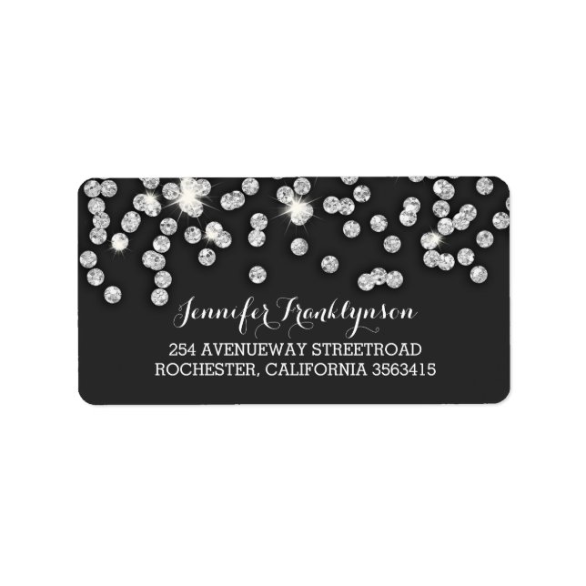 Silver Diamonds Glitter Wedding Label (Front)