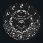 Silver Diamonds Glittery 25th Wedding Anniversary Large Clock<br><div class="desc">Elegant gold diamonds wedding anniversary clock.</div>
