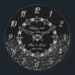 Silver Diamonds Glittery 25th Wedding Anniversary Large Clock<br><div class="desc">Elegant gold diamonds wedding anniversary clock.</div>