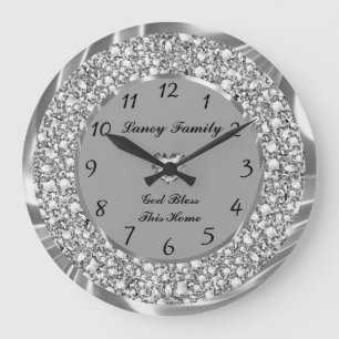 Silver Diamonds Heart 2 Large Clock