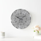 Silver Diamonds Heart 2 Large Clock