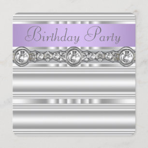 Silver Diamonds Lavender Purple Birthday Party Invitation
