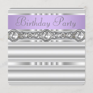 Silver Diamonds Lavender Purple Birthday Party Invitation
