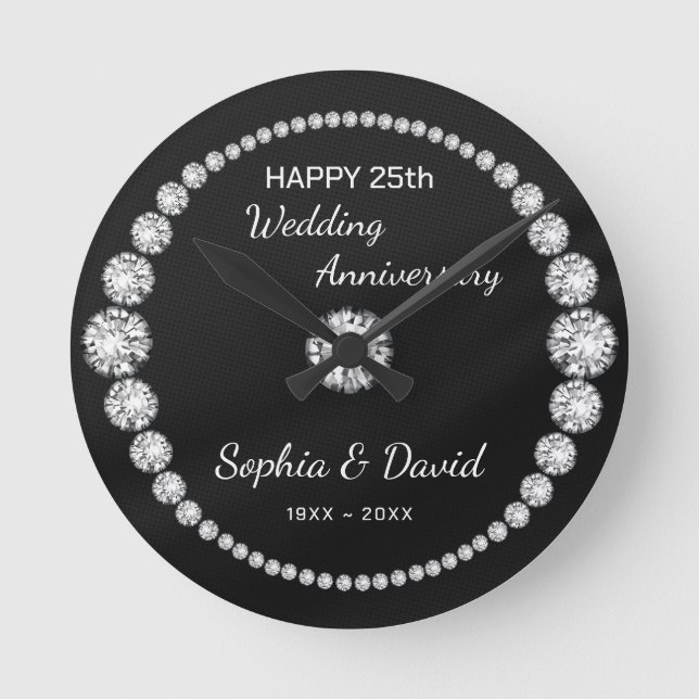 Silver Diamonds Look  Round Clock (Front)