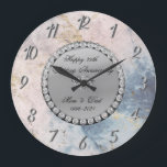 Silver  Diamonds Marble 25th Wedding Anniversary  Large Clock<br><div class="desc">Elegant silver diamonds wedding anniversary clock.</div>