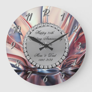 Silver  Diamonds Ombre 25th Wedding Anniversary Large Clock