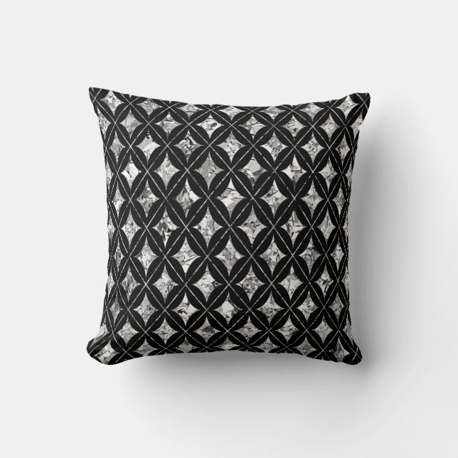 Silver Diamonds on Black  Cushion (Front)