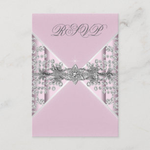 Silver Diamonds Pink and Silver RSVP Card