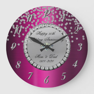 Silver Diamonds Purple 25th Wedding Anniversary Large Clock