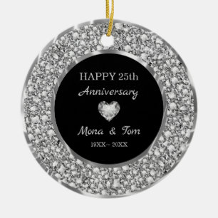 Silver Diamonds Ring And Heart Ceramic Ornament