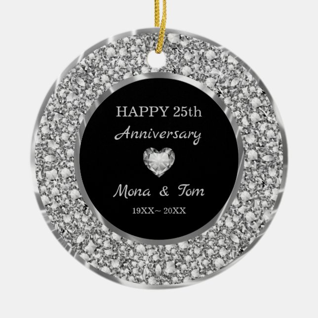 Silver Diamonds Ring And Heart Ceramic Ornament (Front)