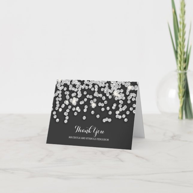 Silver Diamonds Wedding Thank You Card (Front)