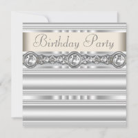 Silver Diamonds White Ivory Cream Birthday Party