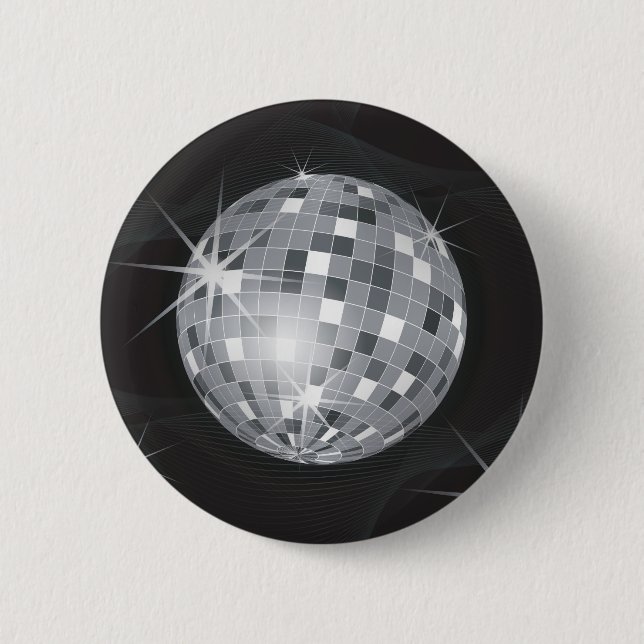 silver disco ball 6 cm round badge (Front)