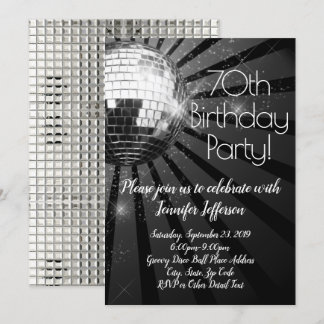Silver Disco Ball 70th Birthday Party Invitation