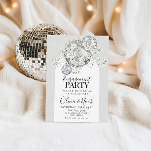 Silver Disco Ball Baby’s Breath Engagement Party  Invitation
