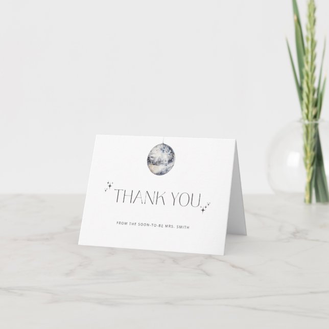 Silver Disco Ball Bridal Shower Thank You Card (Front)