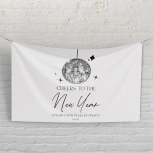 Silver Disco Ball Cheers New Years Eve Party  Banner