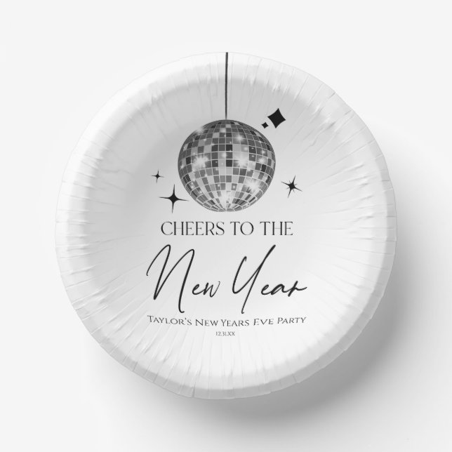 Silver Disco Ball Cheers New Years Eve Party  Paper Plate (Front)