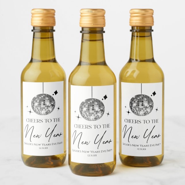 Silver Disco Ball Cheers New Years Eve Party  Wine Label (Bottles)