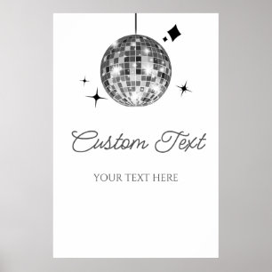 Silver Disco Ball Custom Text Party Sign