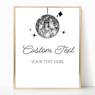 Silver Disco Ball Custom Text Party Sign
