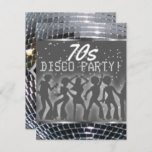 Silver Disco Ball Dance Party   Retro 70s Party Invitation