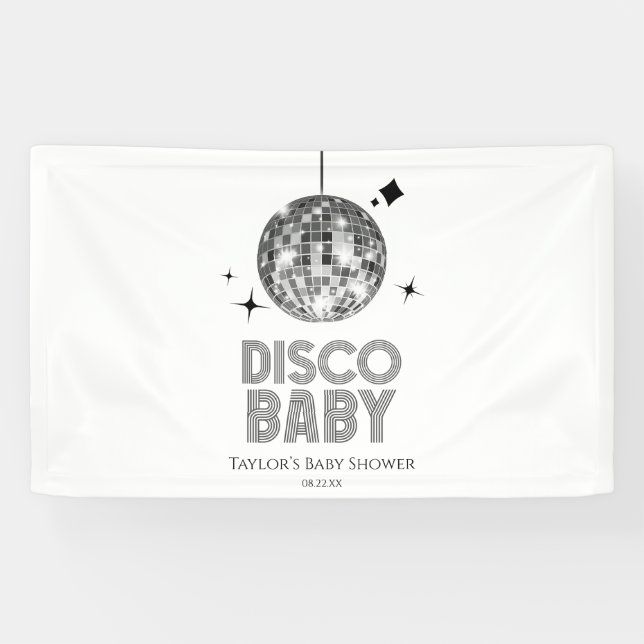 Silver Disco Ball 'Disco Baby' Baby Shower Banner (Horizontal)