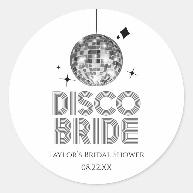 Silver Disco Ball Disco Bride Bridal Shower Classic Round Sticker (Front)