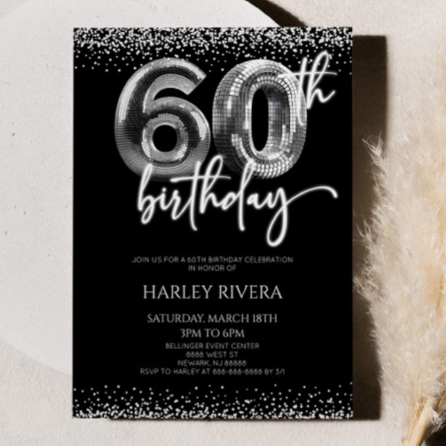 Silver Disco Ball Glitter 60th Birthday Party Invitation (Creator Uploaded)