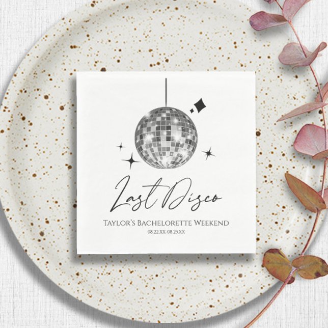Silver Disco Ball Last Disco Bachelorette Party Napkin (Creator Uploaded)