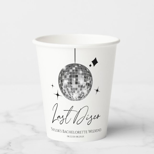 Silver Disco Ball Last Disco Bachelorette Party Paper Cups (Front)