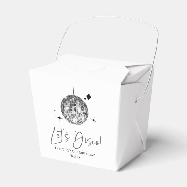 Silver Disco Ball Let's Disco Birthday Party Favour Box (Front Side)