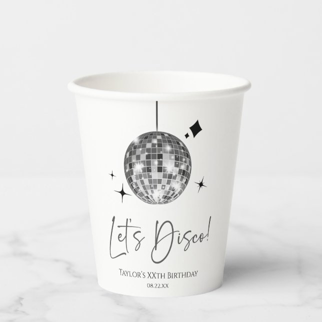 Silver Disco Ball Let's Disco Birthday Party Paper Cups (Front)
